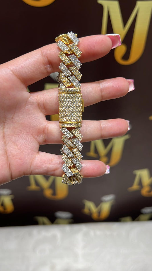 14k two tone 15mm Yellow & White Diamond Miami Cuban Link Bracelet 15.70 carats