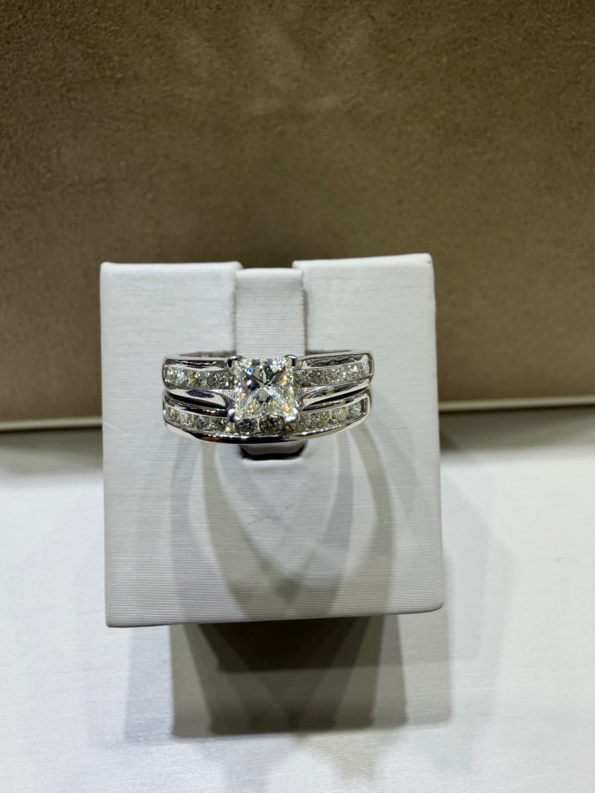 Princess Cut Diamond Wedding Set | 14K White Gold Channel-Set Bridal Ring