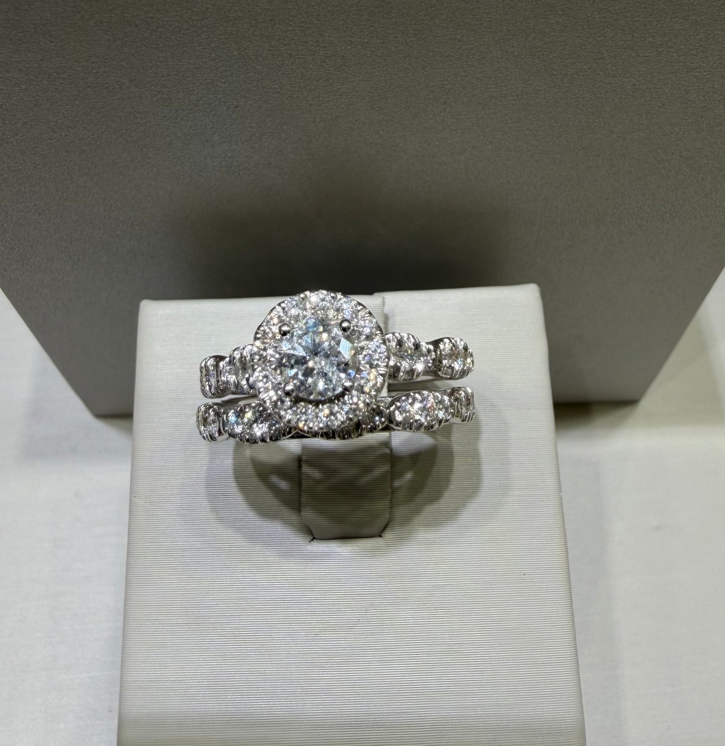 14K White Gold 1.20 CTW Natural Diamond Halo Wedding Set – 0.50 CT Round Center