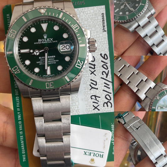 Rolex 116610LV Stainless Steel Submariner  Hulk 40mm Green Dial Green Ceramic with card