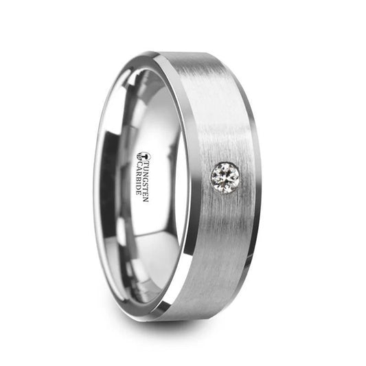 Porter Silver Tungsten white Diamond Wedding Ring
