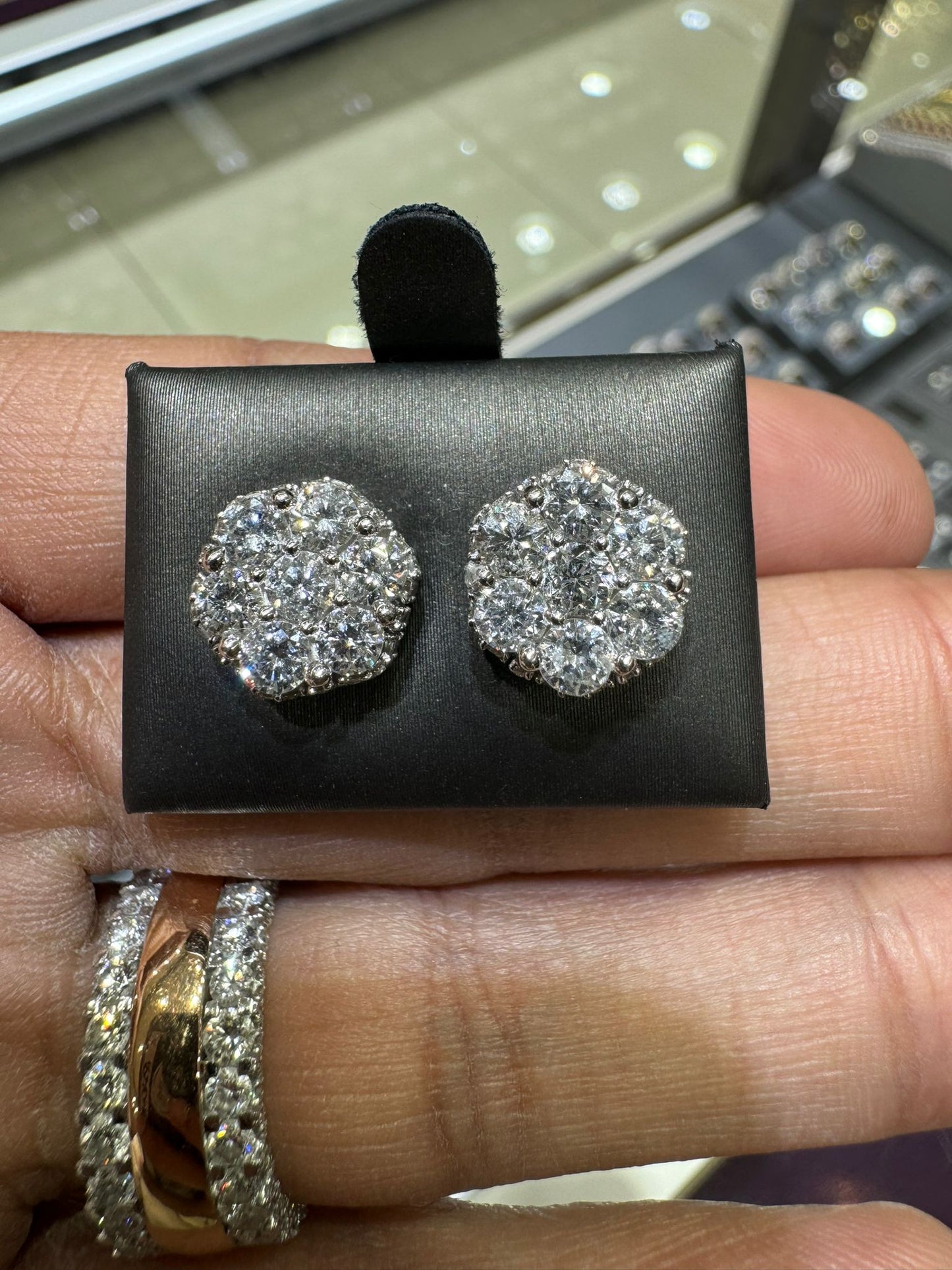 10k White Gold 2.55 Carat Flower Diamond Earrings