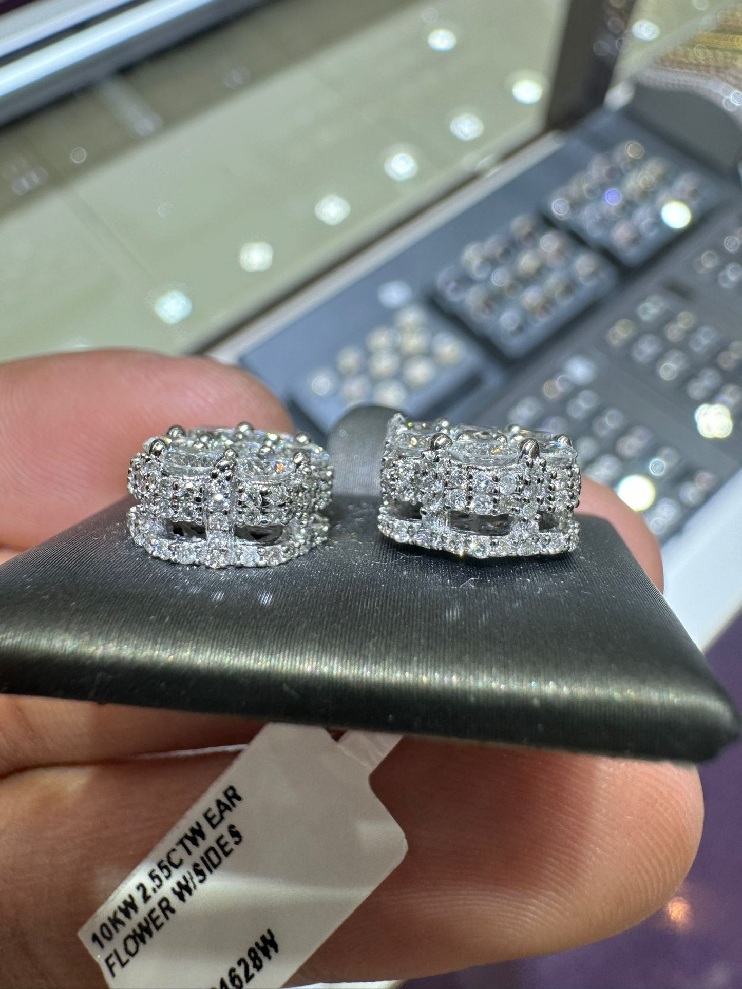 10k White Gold 2.55 Carat Flower Diamond Earrings