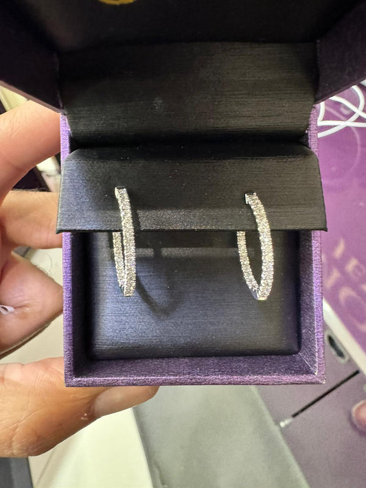 14k white gold 1 carat diamond hoop earrings