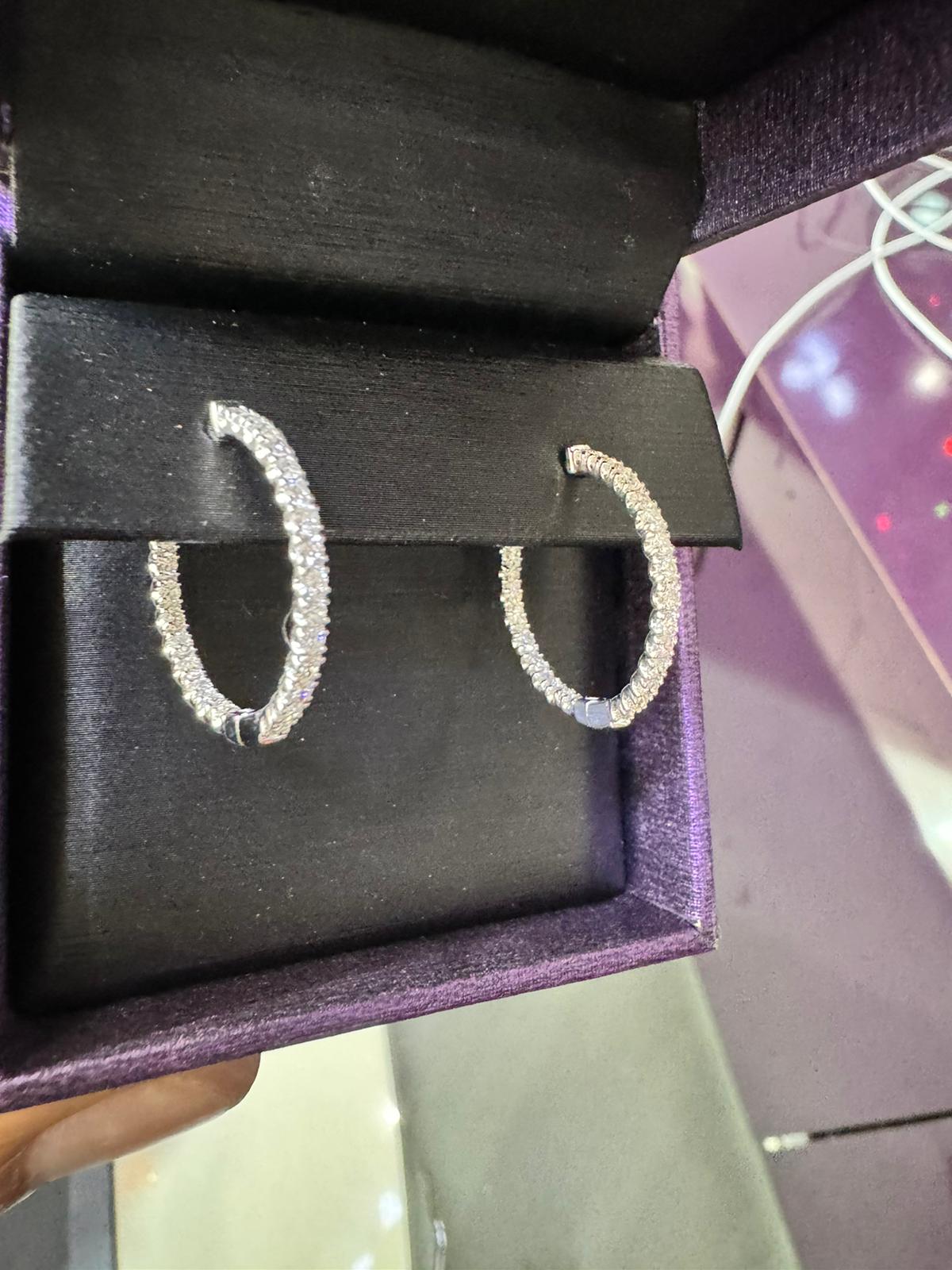 14k white gold 1 carat diamond hoop earrings