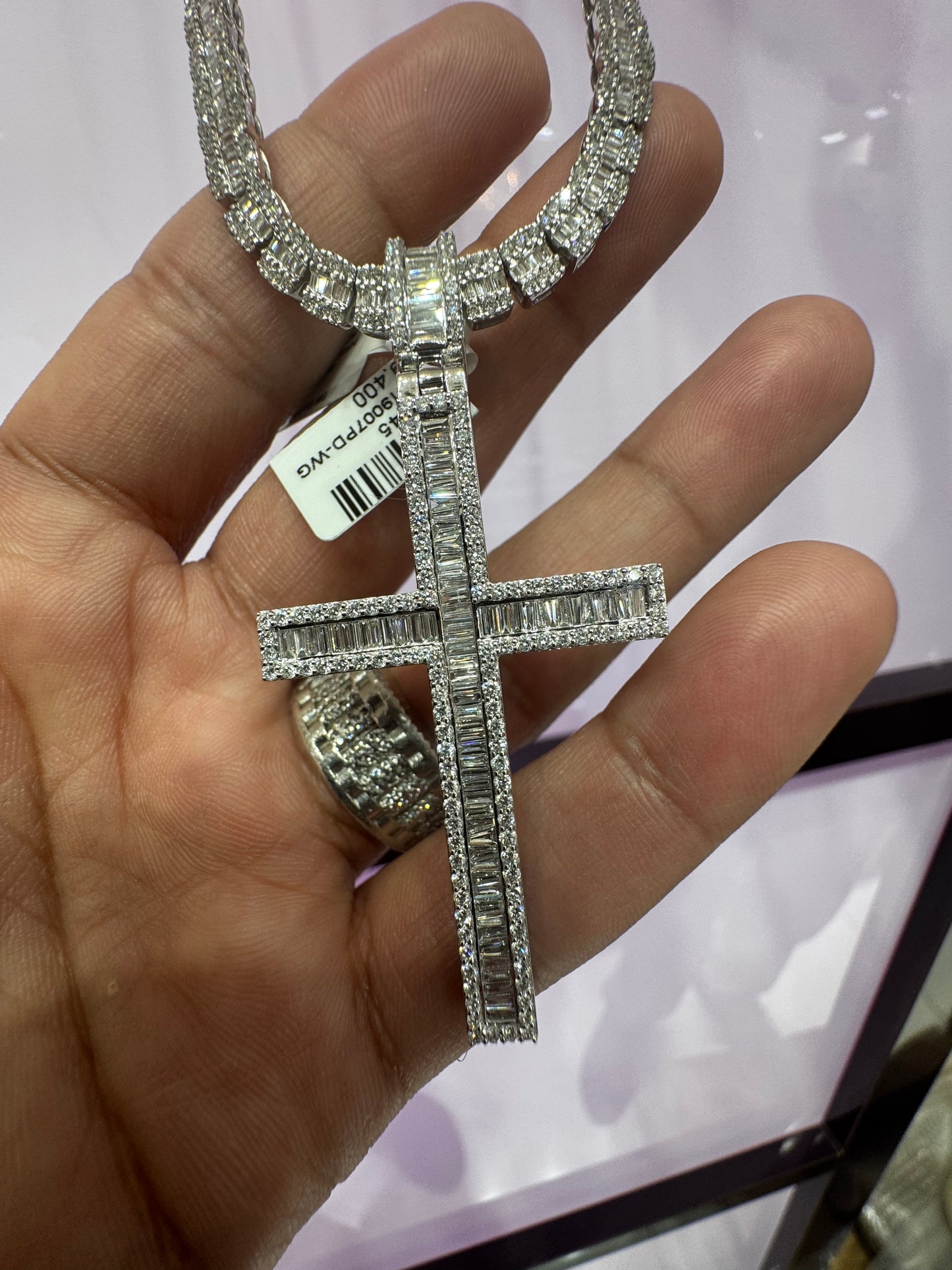 10k white gold diamond cross 13ctw