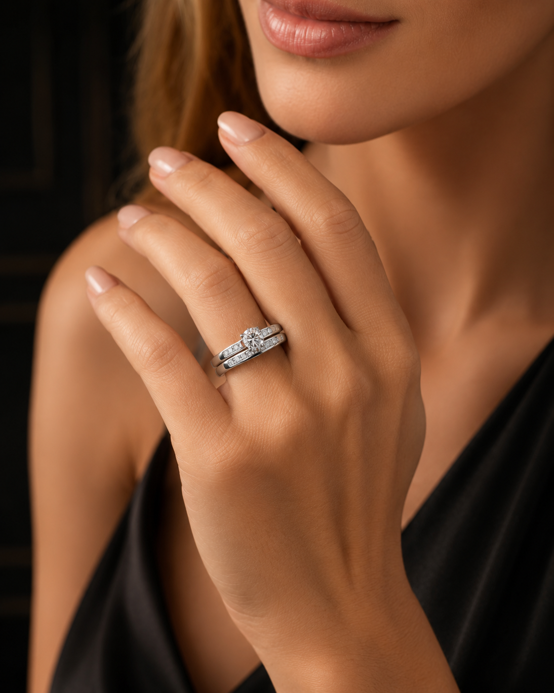 1.00 CTW Round Natural Diamond Solitaire Bridal Set in 10K White Gold | Monica Jewelers