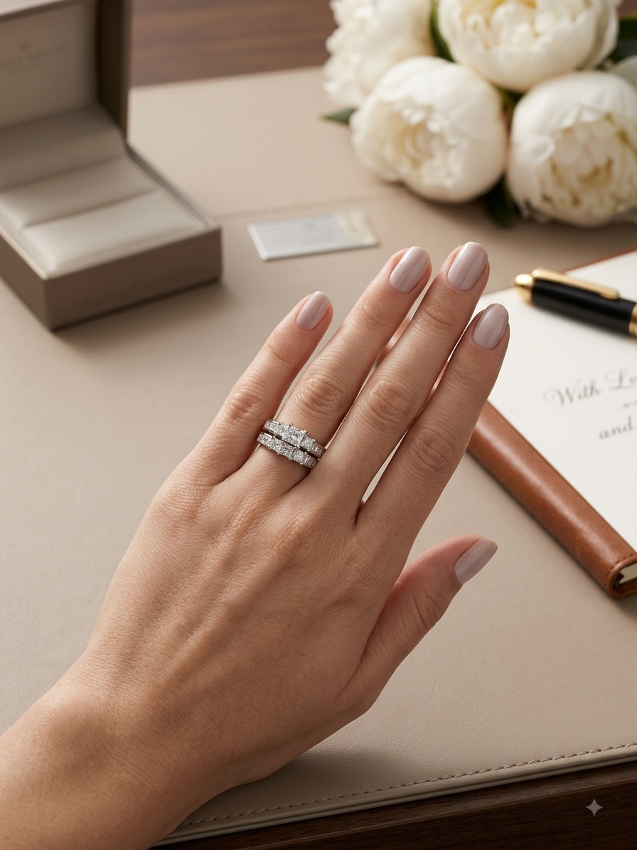 2.00 CTW Three-Stone Diamond Bridal Set in 14K White Gold (3/4 CT Center) | Monica Jewelers
