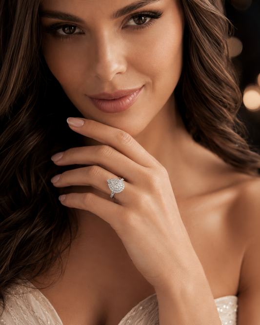 1.75 CTW Pear-Shaped Double Halo Diamond Engagement Ring in 14K White Gold – 0.50 CT Center