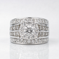 1.50 CTW Round Halo Diamond Engagement Ring | 14K White Gold Wide Band