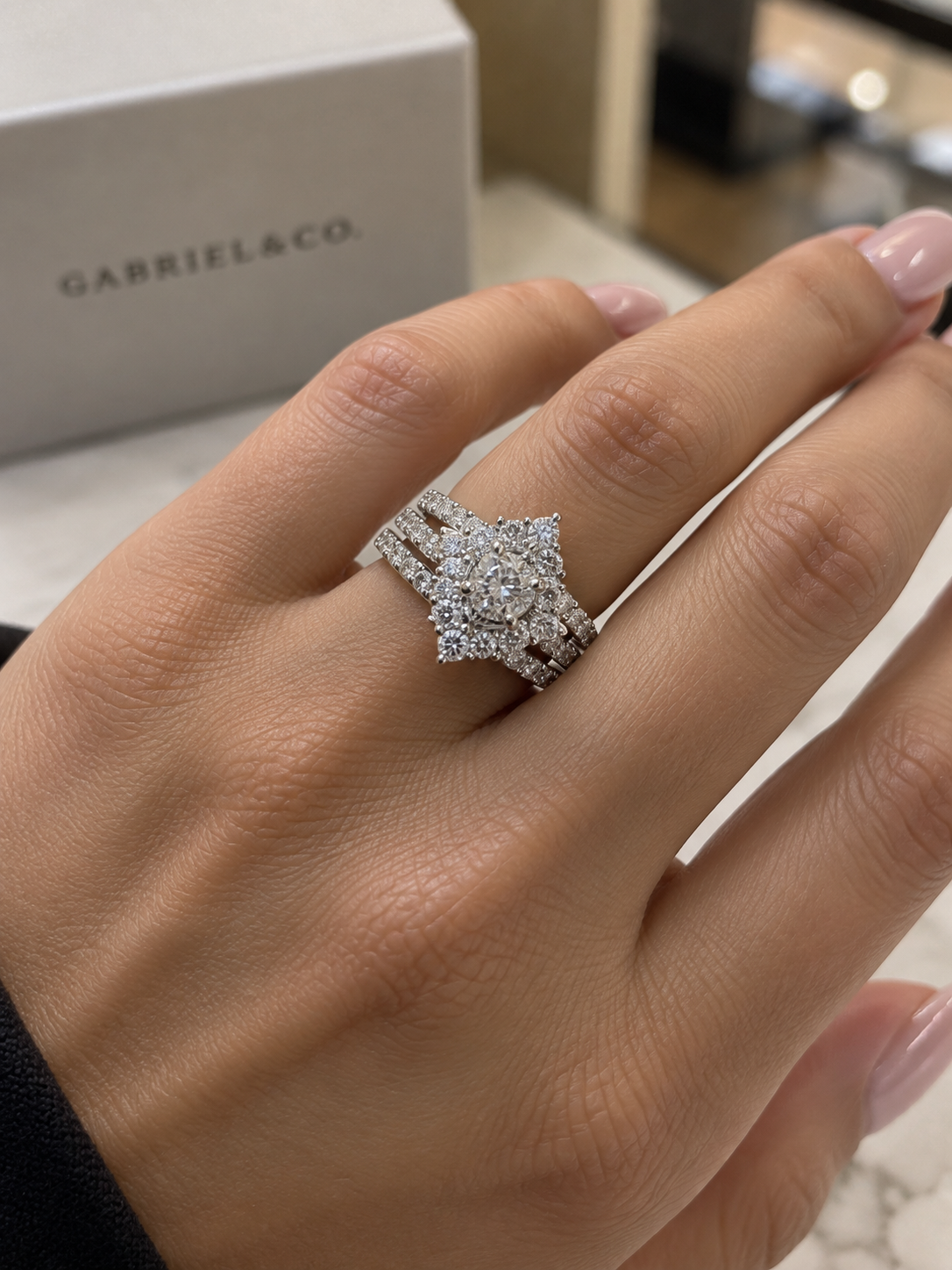 14K White Gold Oval Diamond Bypass Halo Wedding Set