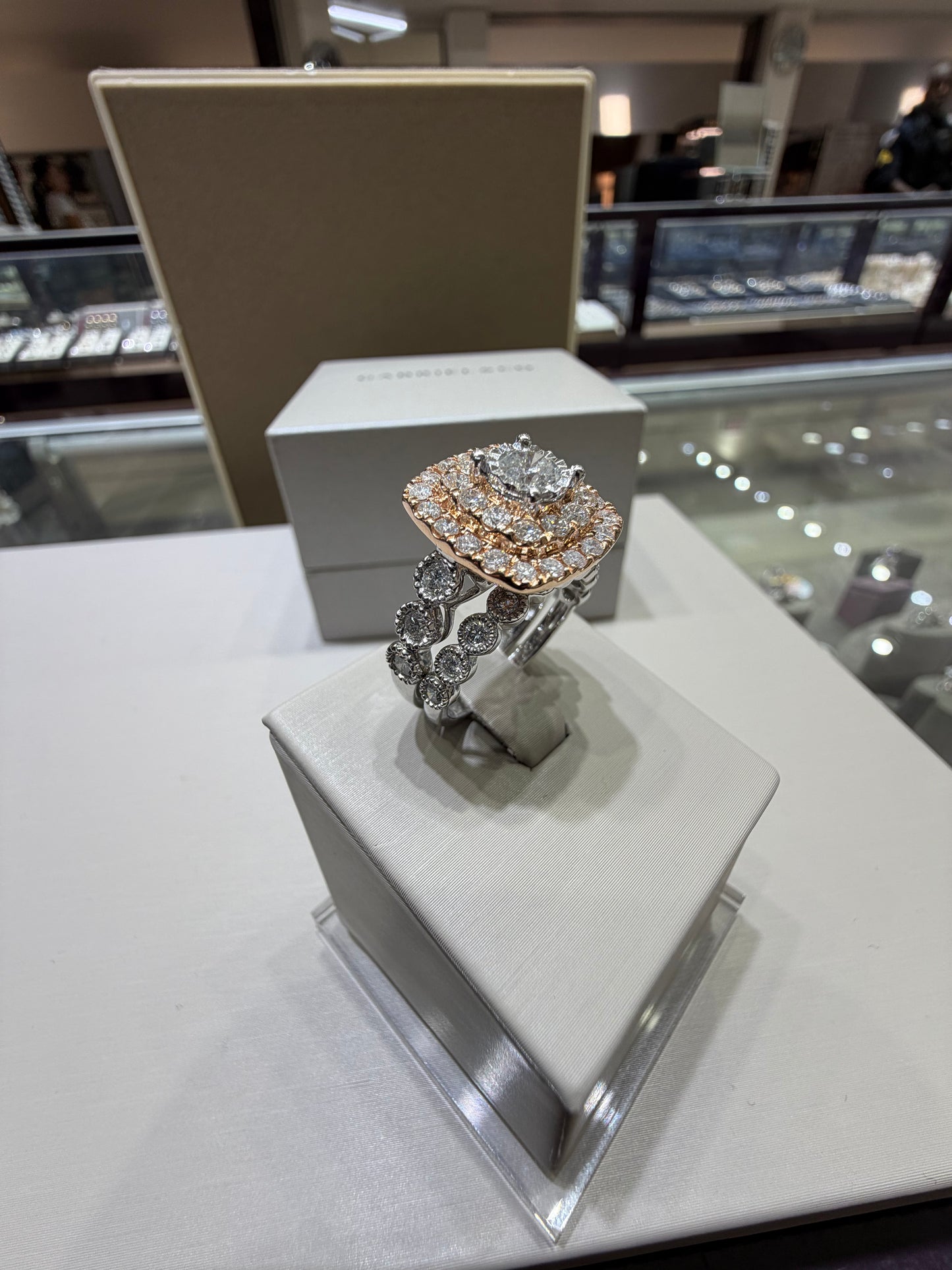 14K Two-Tone White & Rose Gold Double Halo Diamond Wedding Set