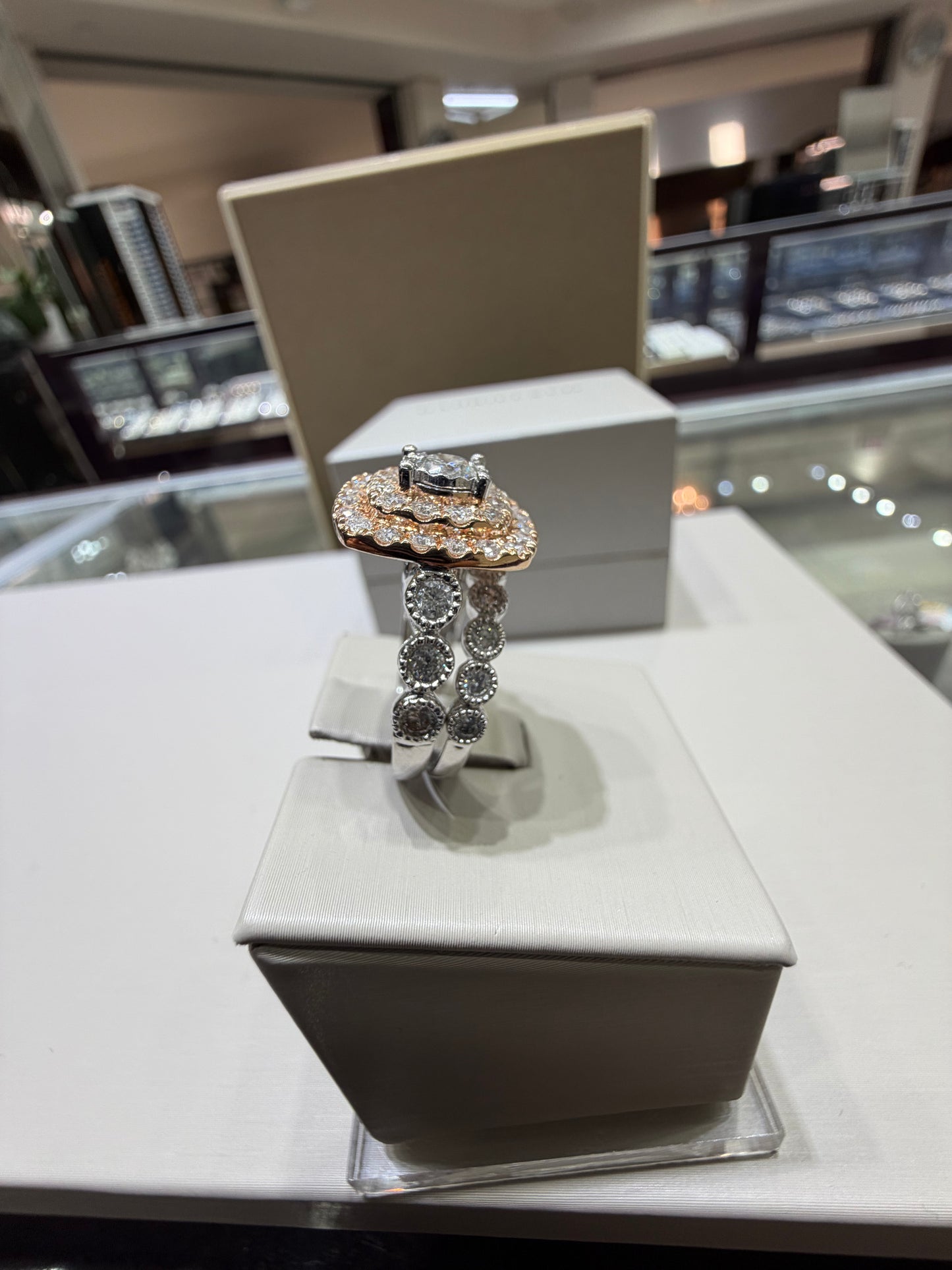 14K Two-Tone White & Rose Gold Double Halo Diamond Wedding Set