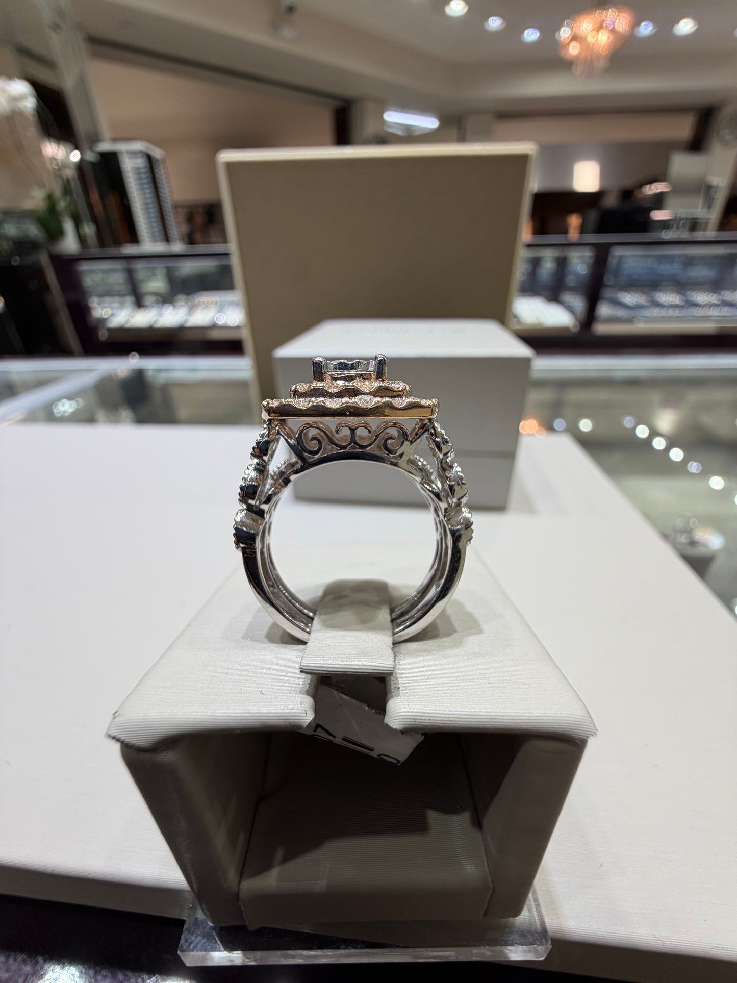 14K Two-Tone White & Rose Gold Double Halo Diamond Wedding Set