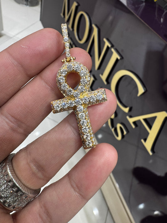 10k Yellow Gold and diamond Ankh Pendant with chain