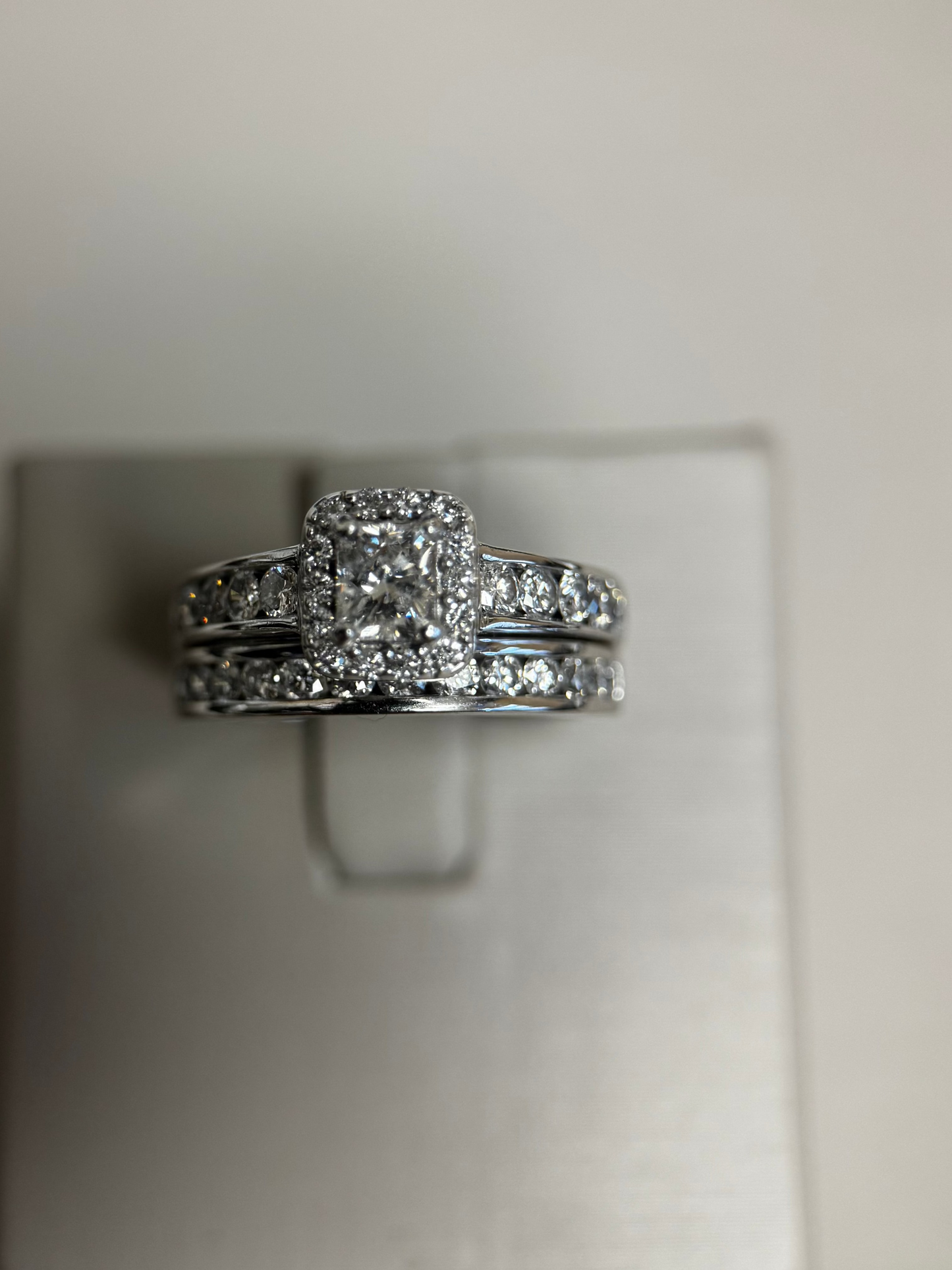 14K White Gold Radiant Halo Wedding Set – .46 Carat Center Diamond