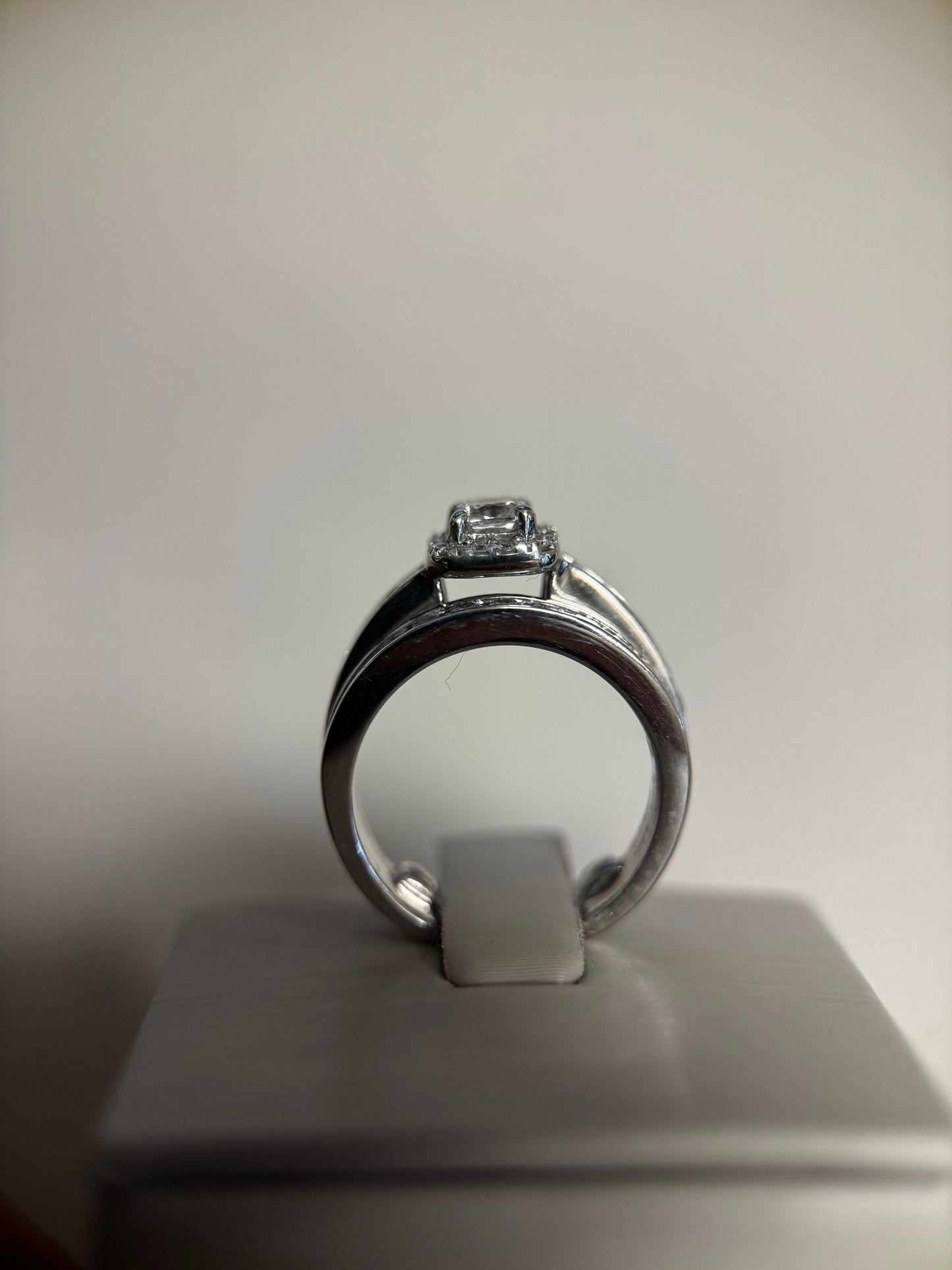 14K White Gold Radiant Halo Wedding Set – .46 Carat Center Diamond