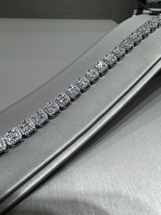 10K Gold Diamond Square Baguette Tennis Bracelet 4.05ctw 8mm