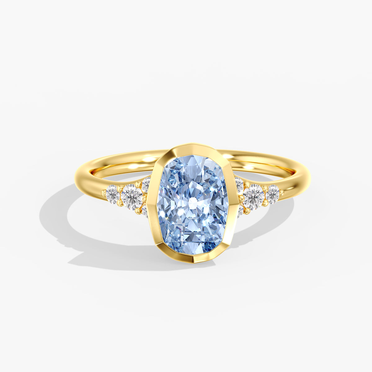 Lab Diamond Fancy Vivid Blue Elongated Cushion Ring 2 1/5 Ctw.