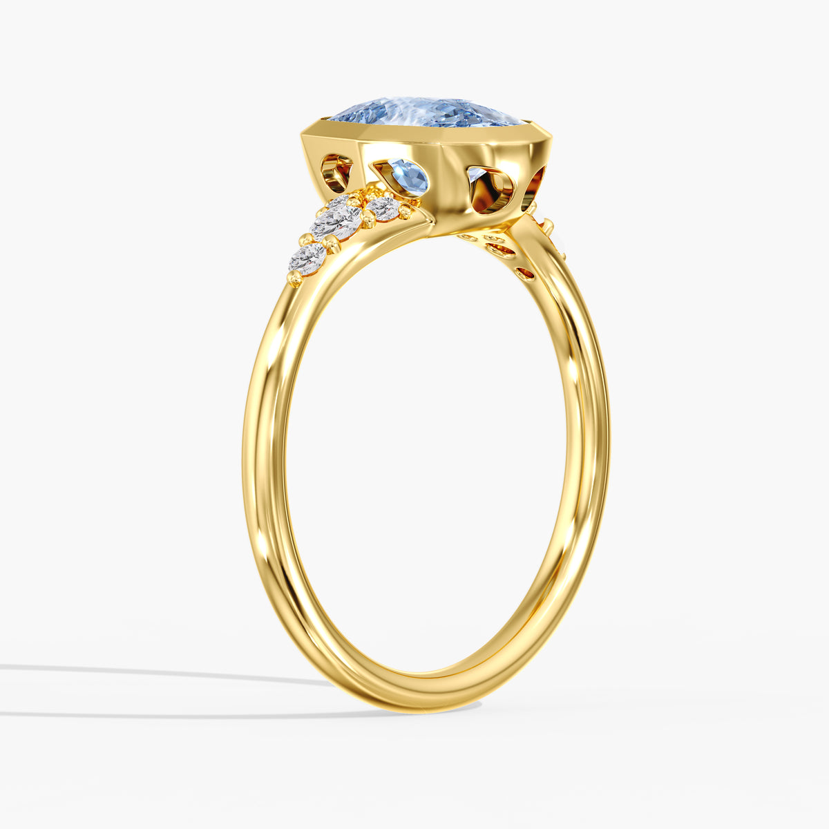 Lab Diamond Fancy Vivid Blue Elongated Cushion Ring 2 1/5 Ctw.