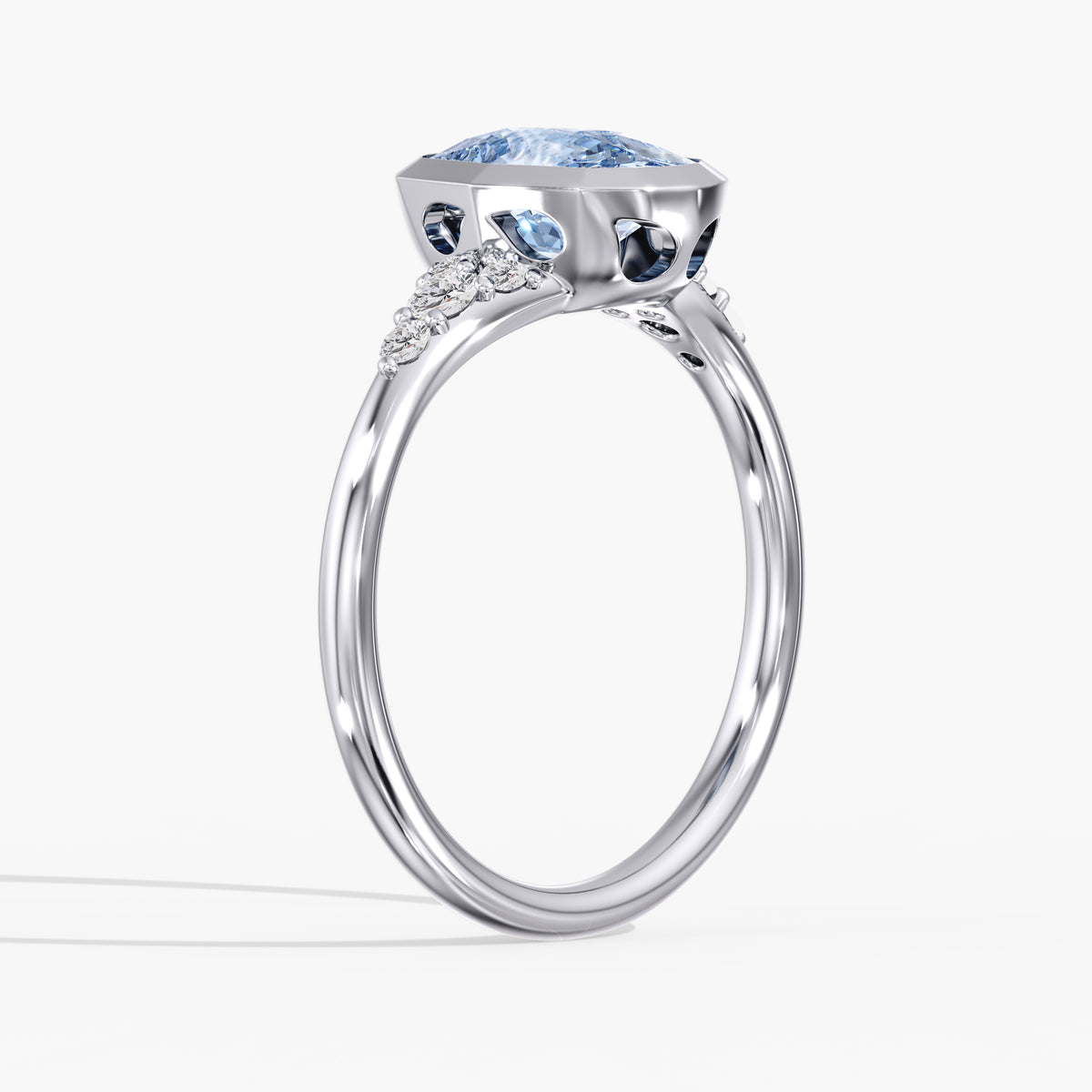 Lab Diamond Fancy Vivid Blue Elongated Cushion Ring 2 1/5 Ctw.