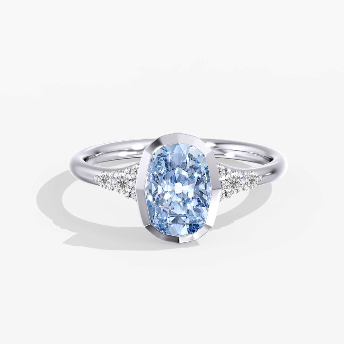 Lab Diamond Fancy Vivid Blue Elongated Cushion Ring 2 1/5 Ctw.