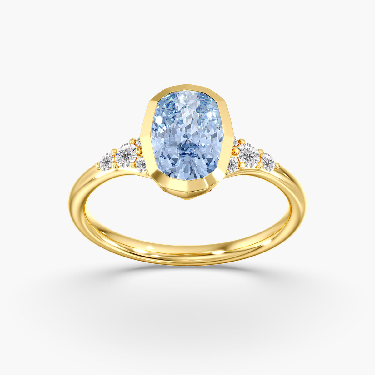 Lab Diamond Fancy Vivid Blue Elongated Cushion Ring 2 1/5 Ctw.