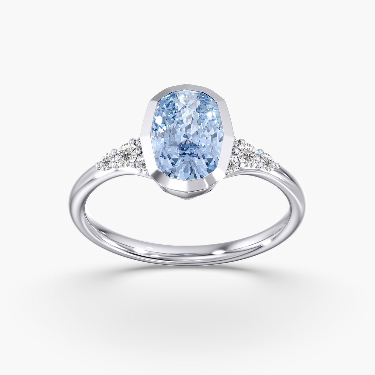 Lab Diamond Fancy Vivid Blue Elongated Cushion Ring 2 1/5 Ctw.