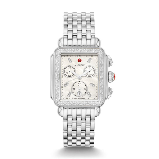 Michele Deco Diamond watch 33mm x 35mm white mop w/ diamonds dial