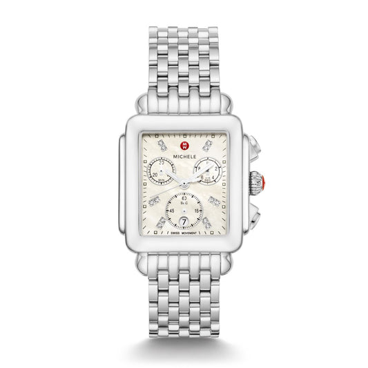 Michele Deco Diamond watch 33mm x 35mm white mop w/ diamonds dial