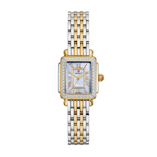 Michele Serein Oval Diamond watch 24mm x 27mm white mop w/ diamonds two-tone dial
