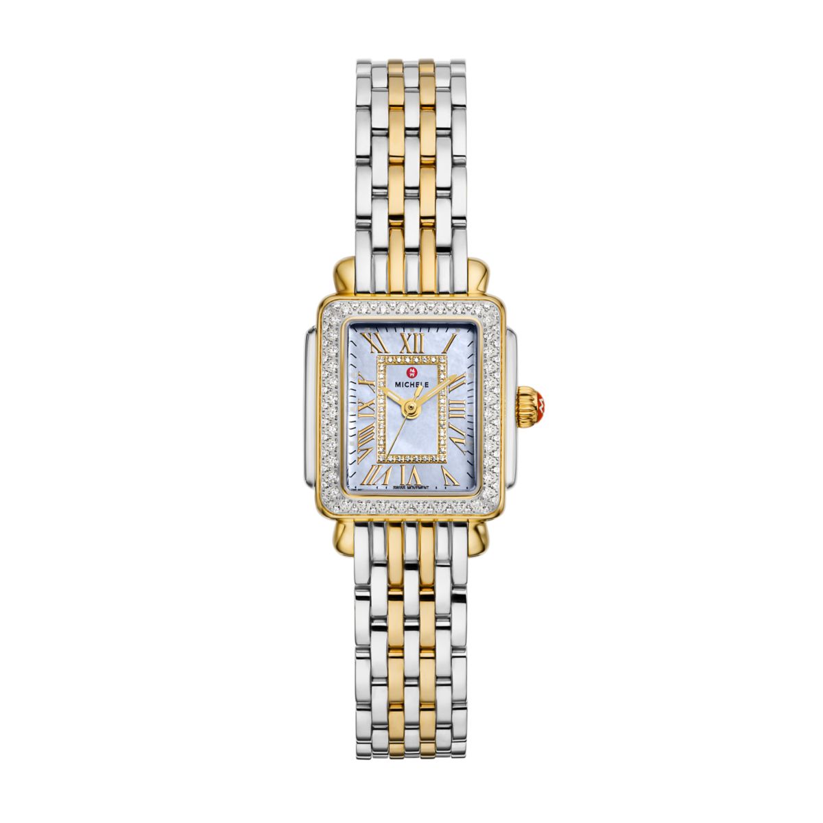 Michele Serein Oval Diamond watch 24mm x 27mm white mop w/ diamonds two-tone dial