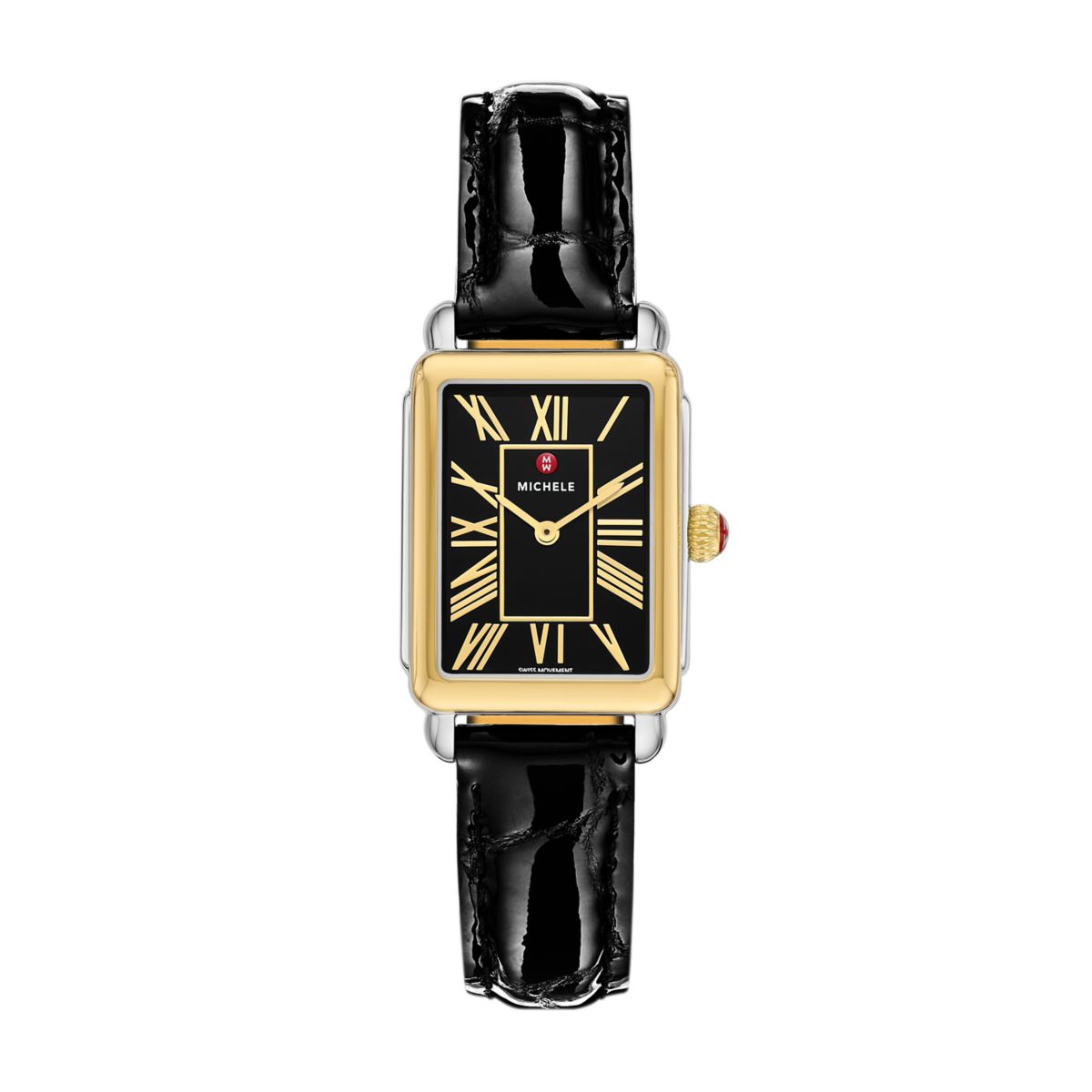 Michele Deco Park watch 23mm x 29mm noir gloss w/diamonds dial