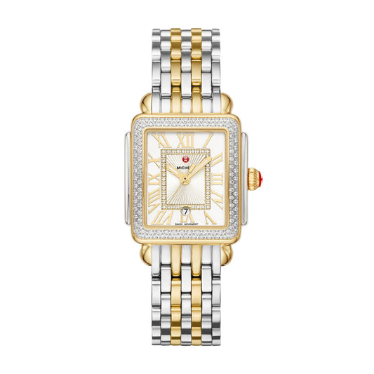 Michele Deco Madison Mid Diamond watch 29mm x 31mm silver white sunray w/ dial