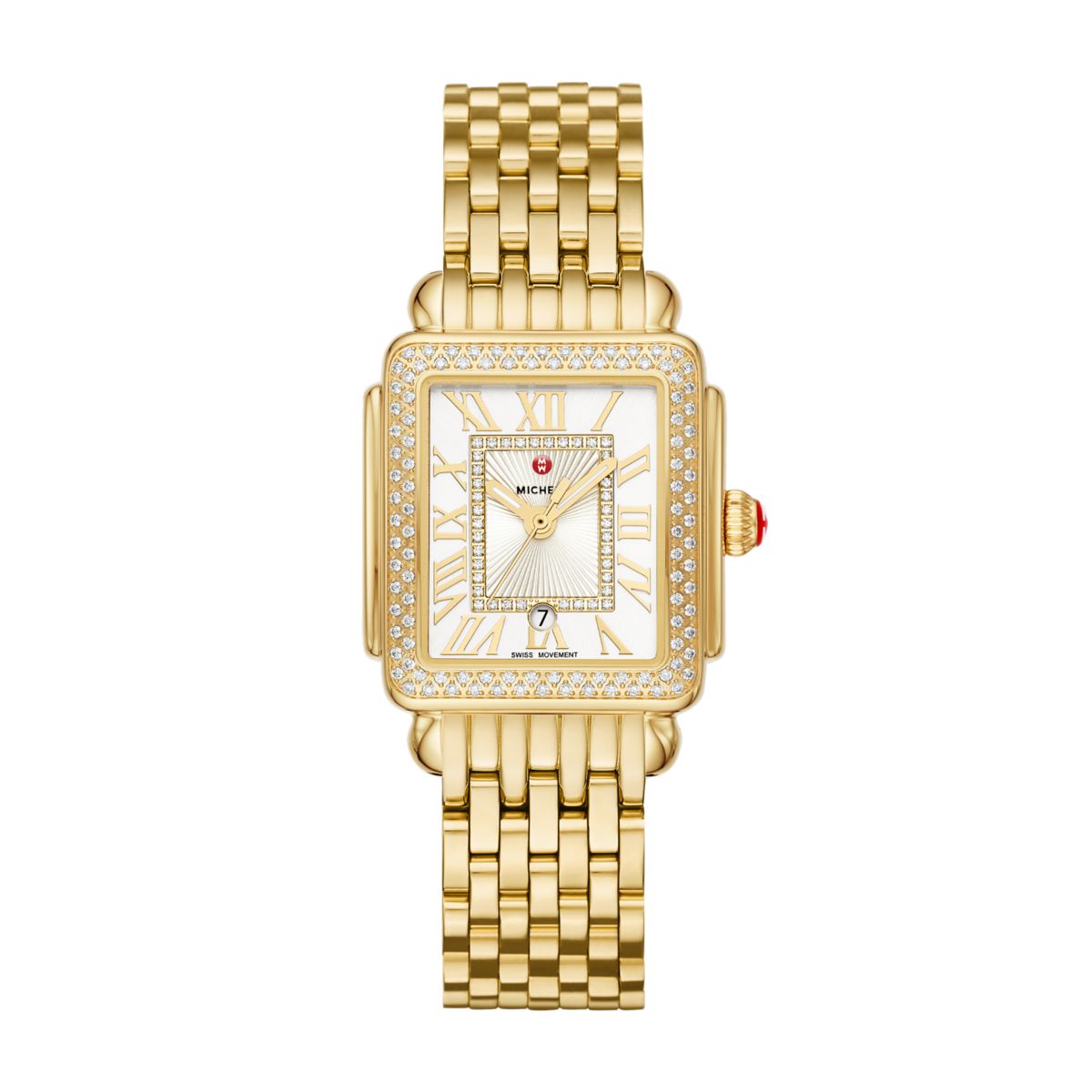 Michele Deco Madison Mid Diamond watch 29mm x 31mm silver white sunray w/ dial