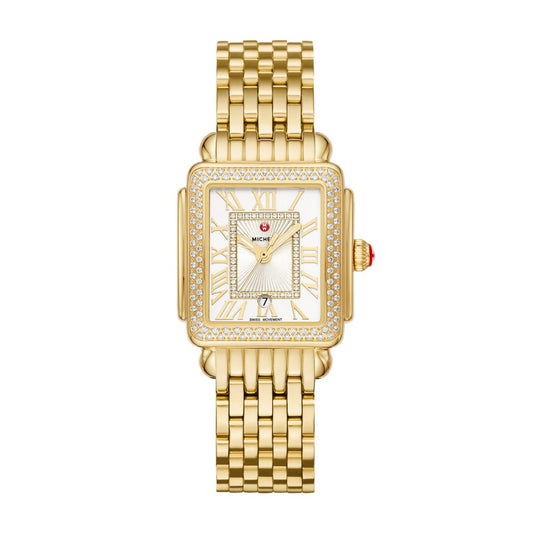 Michele Deco Madison Mid Diamond watch 29mm x 31mm silver white sunray w/ dial