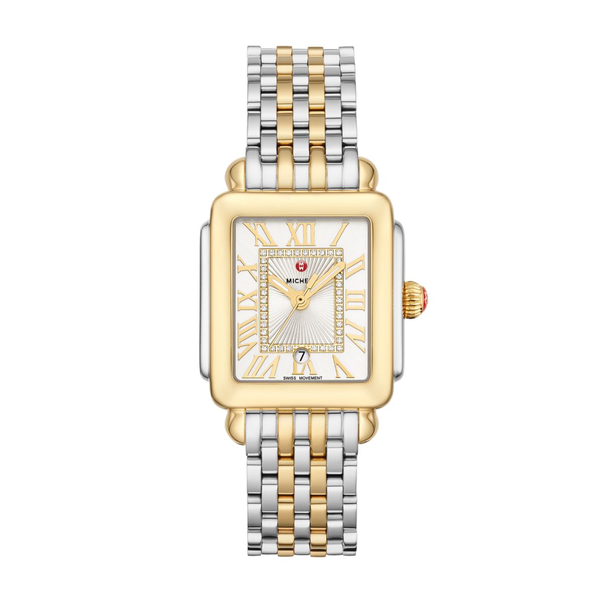 Michele Deco Madison Mid Diamond watch 29mm x 31mm silver white sunray w/ dial