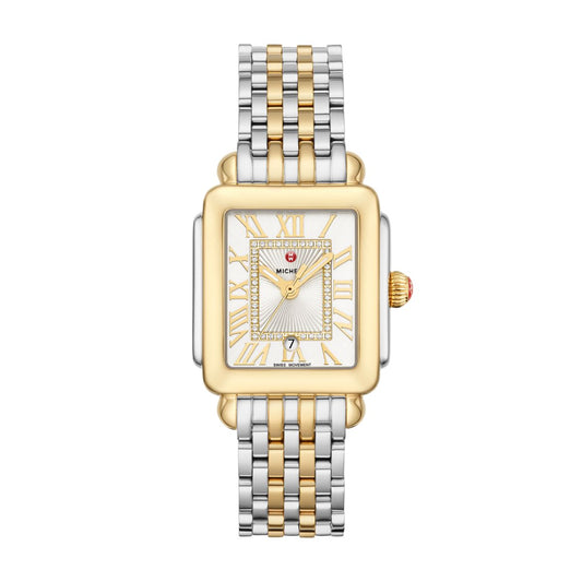 Michele Deco Madison Mid Diamond watch 29mm x 31mm silver white sunray w/ dial