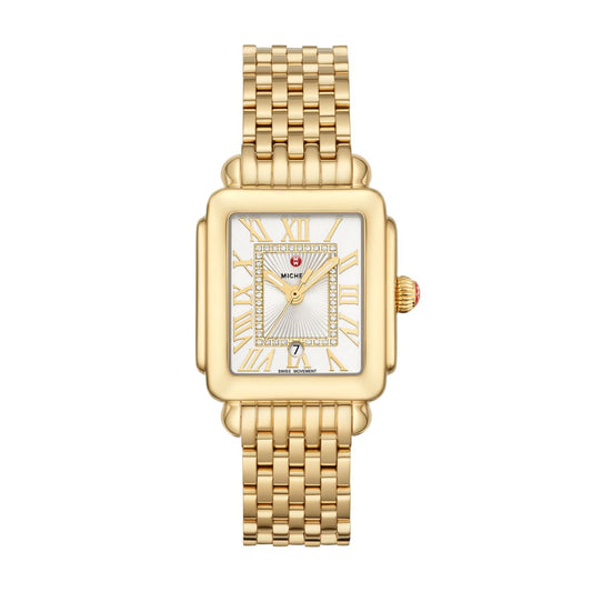 Michele Deco Madison Mid Diamond watch 29mm x 31mm silver white sunray w/ dial