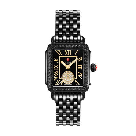 Michele Deco Madison Mid Diamond watch 23mm x 29mm noir gloss dial