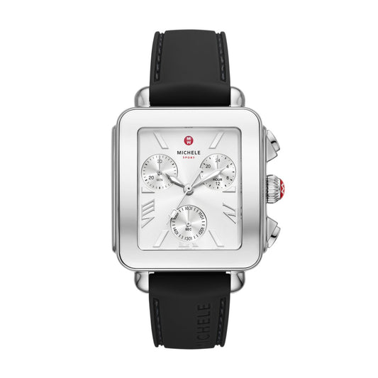 Michele Deco Sport Chrono watch 34mm x 36mm silver white sunray dial