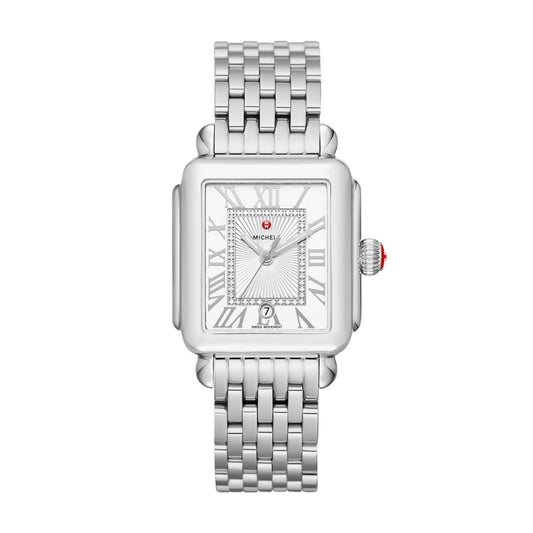 Michele Deco Madison watch 33mm x 35mm silver white sunray w/ dial