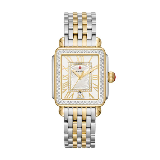 Michele Deco Madison watch 33mm x 35mm silver white sunray w/ dial