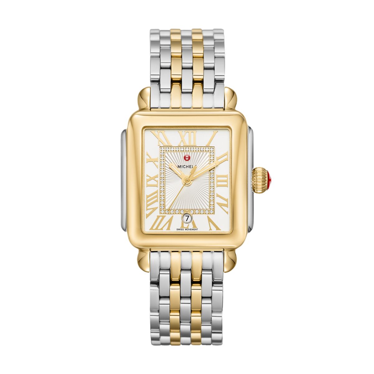 Michele Deco Madison watch 33mm x 35mm silver white sunray w/ dial