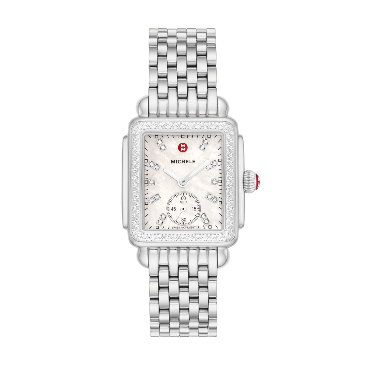 Michele Deco Mid Diamond watch 29mm x 31mm white mop w/ diamonds dial