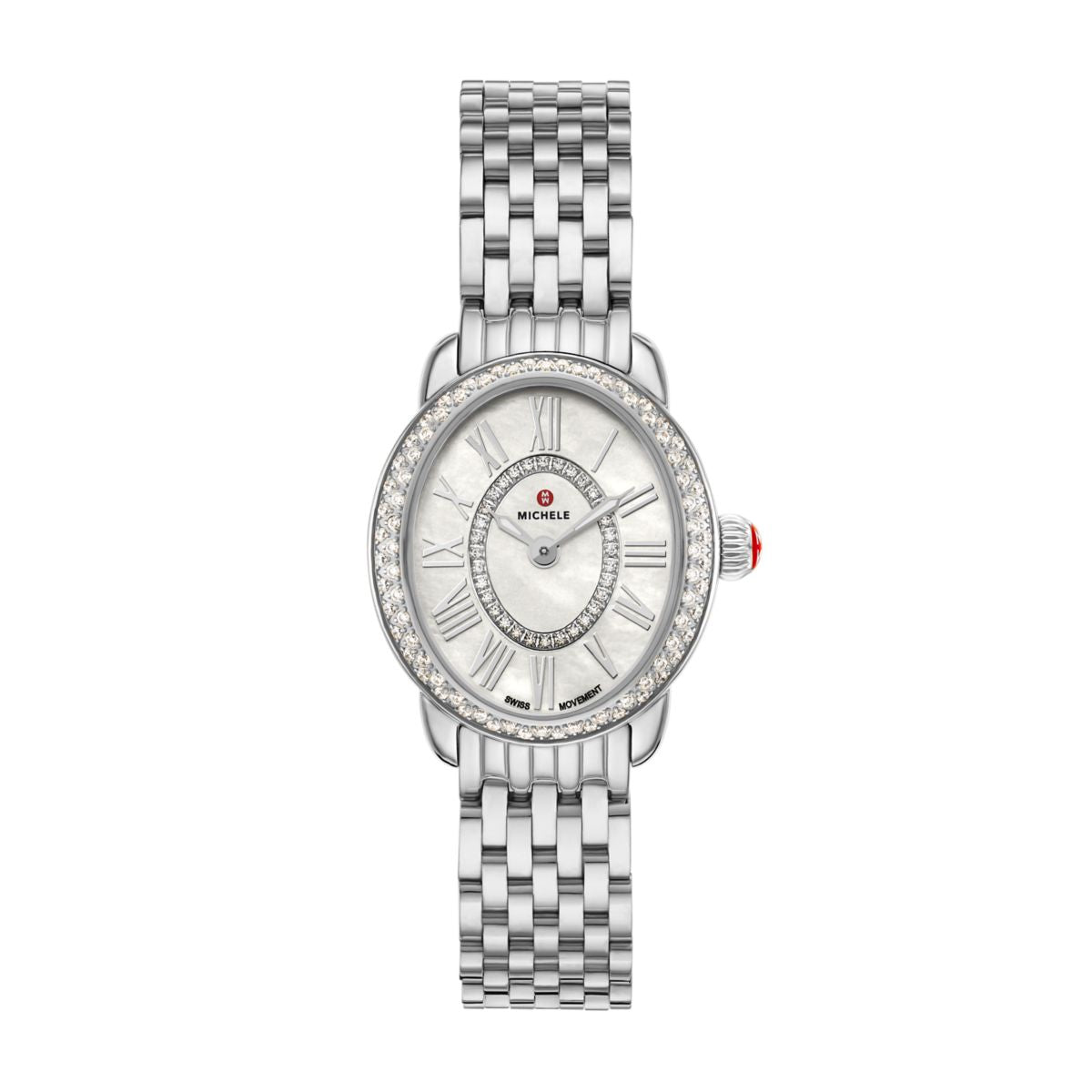 Michele Serein Oval Diamond watch 24mm x 27mm white mop w/ diamonds dial