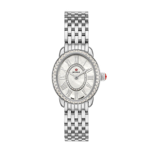 Michele Serein Oval Diamond watch 24mm x 27mm white mop w/ diamonds dial