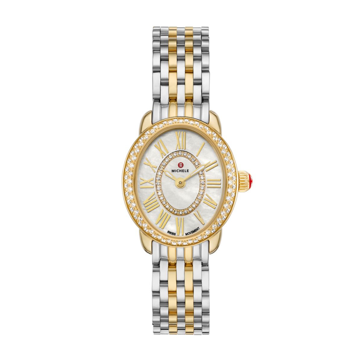 Michele Serein Oval Diamond watch 24mm x 27mm white mop w/ diamonds dial