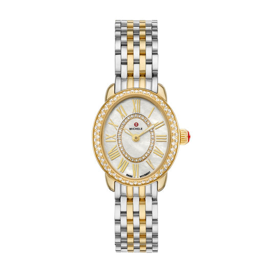 Michele Serein Oval Diamond watch 24mm x 27mm white mop w/ diamonds dial