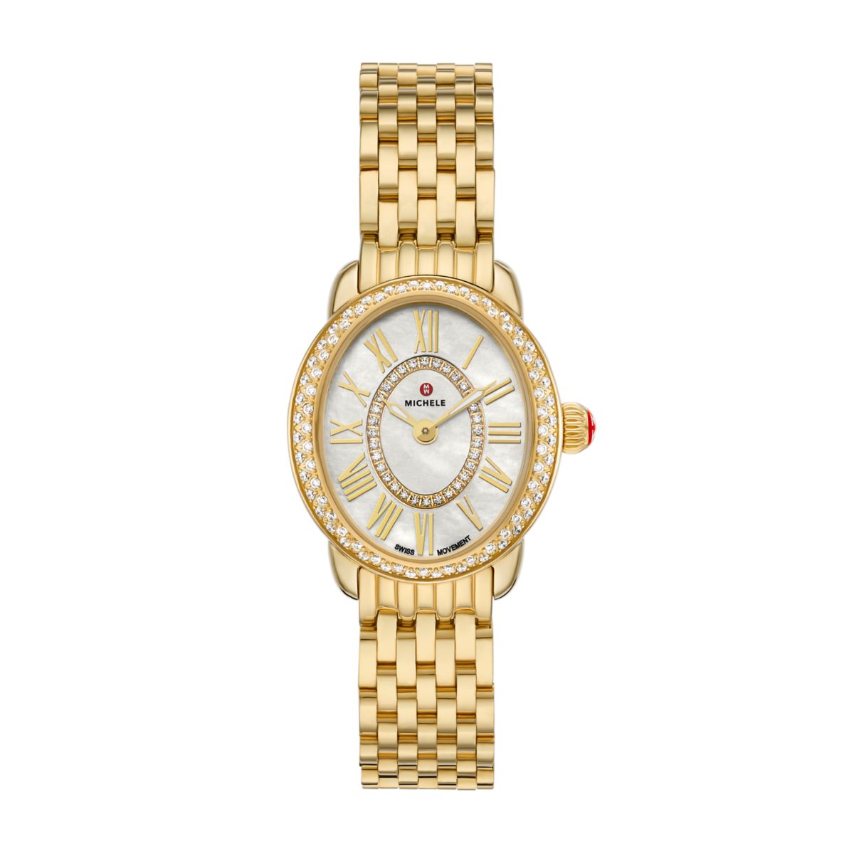 Michele Serein Oval Diamond watch 24mm x 27mm white mop w/ diamonds two-tone dial
